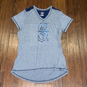 Women’s Medium SEATTLE MARINERS T-Shirt Majestic Navy V-Neck Tee with Logo